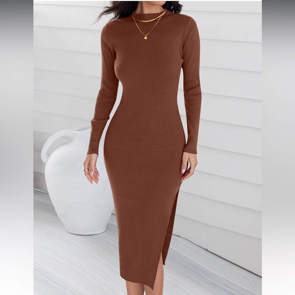 Elegant Brown Long Sleeve Dress